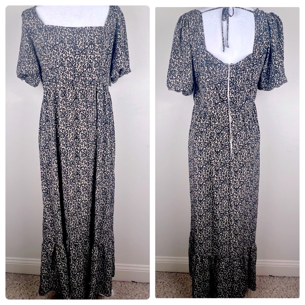 Socialite | Feminine Tiered Lightweight Day Evening Leopard Print Maxi Dress | L